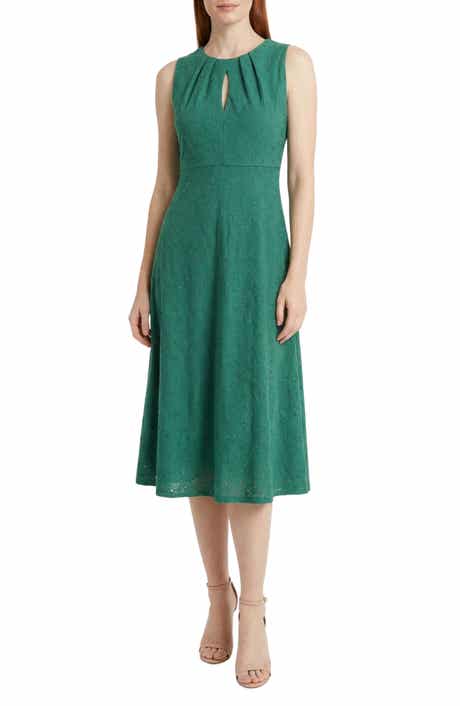London Times Eyelet Keyhole Fit & Flare Midi Dress