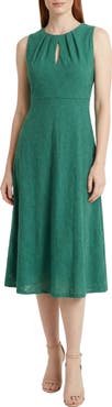London Times Eyelet Keyhole Fit & Flare Midi Dress