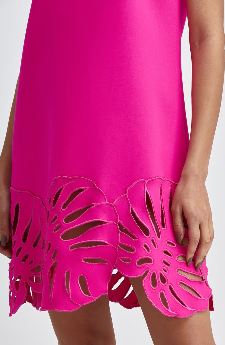Oscar de la Renta Palm Leaf Cutout Crepe Shift Dress, Alternate, color, 