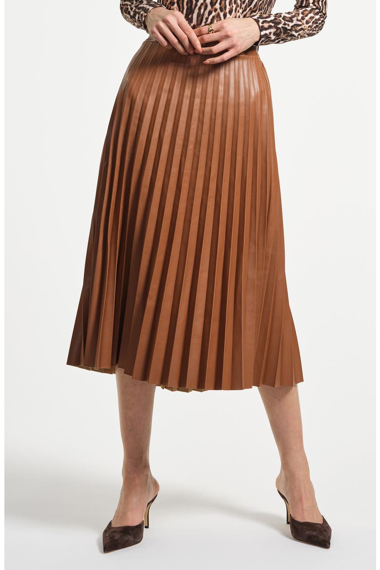 Faux Leather Accordion Pleat Midi Skirt, Main, color, CARAMEL