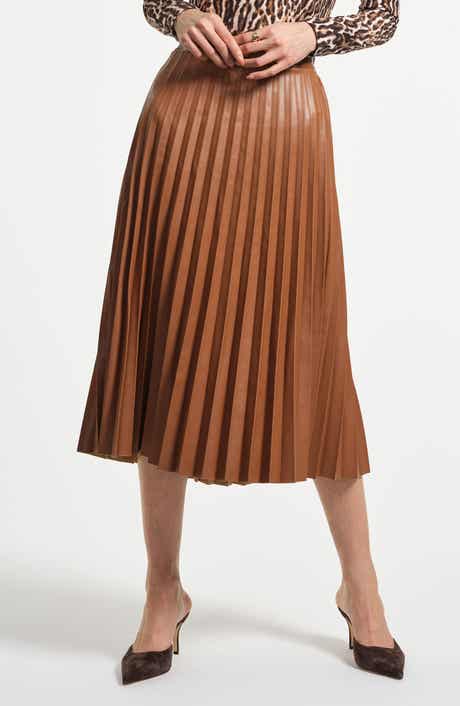 Faux Leather Accordion Pleat Midi Skirt