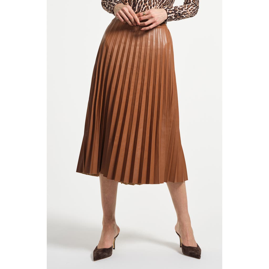 Isaac Mizrahi New York Faux Leather Accordion Pleat Midi Skirt In Brown