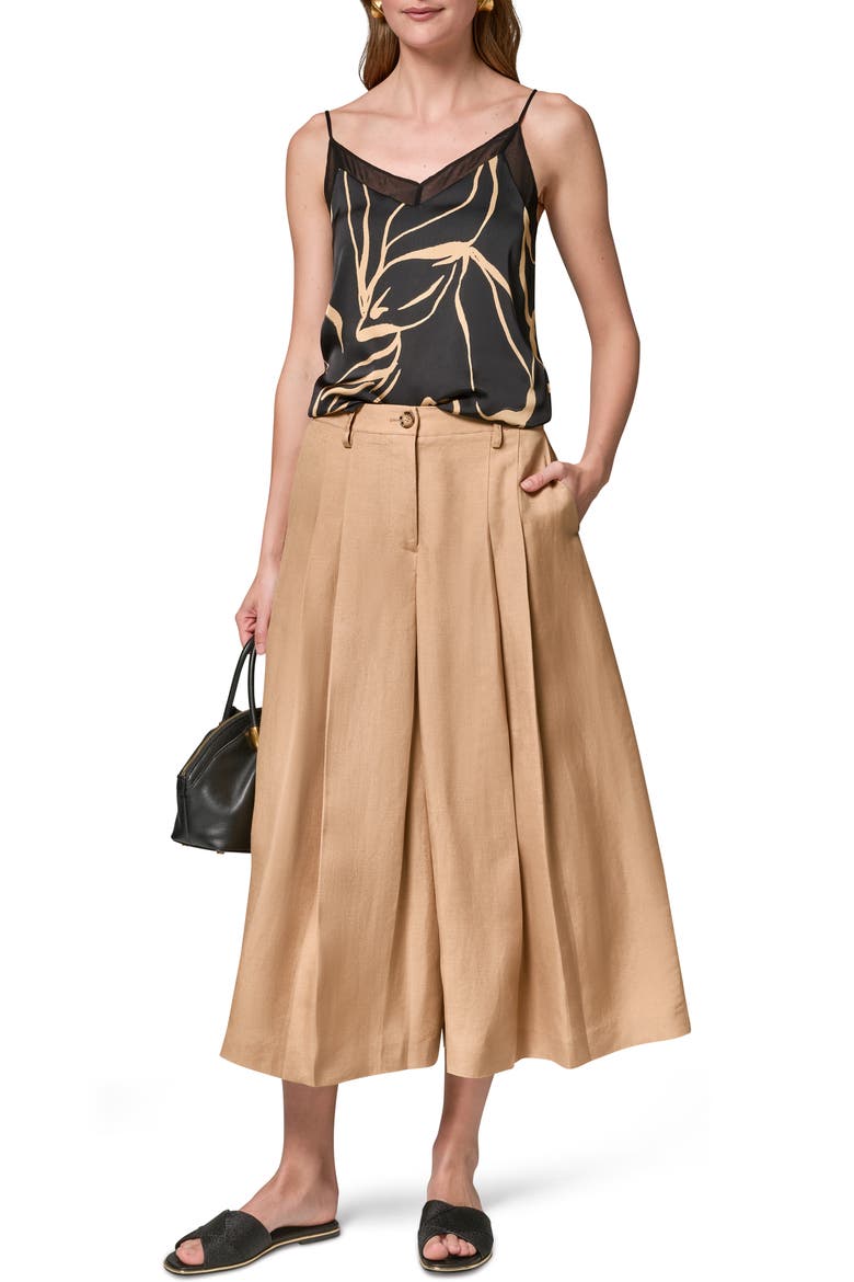 Pleated Crop Linen Blend Pants, Alternate, color, FAWN