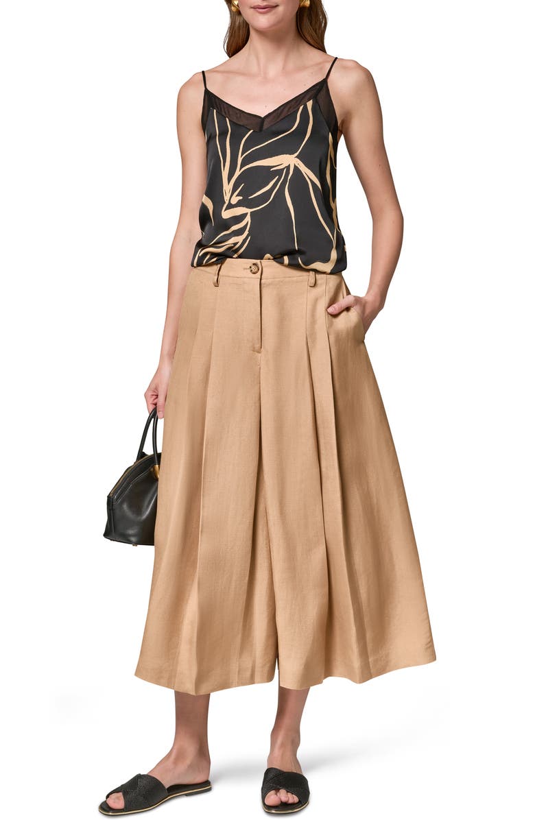 Donna Karan New York Pleated Crop Linen Blend Pants, Alternate, color, Fawn