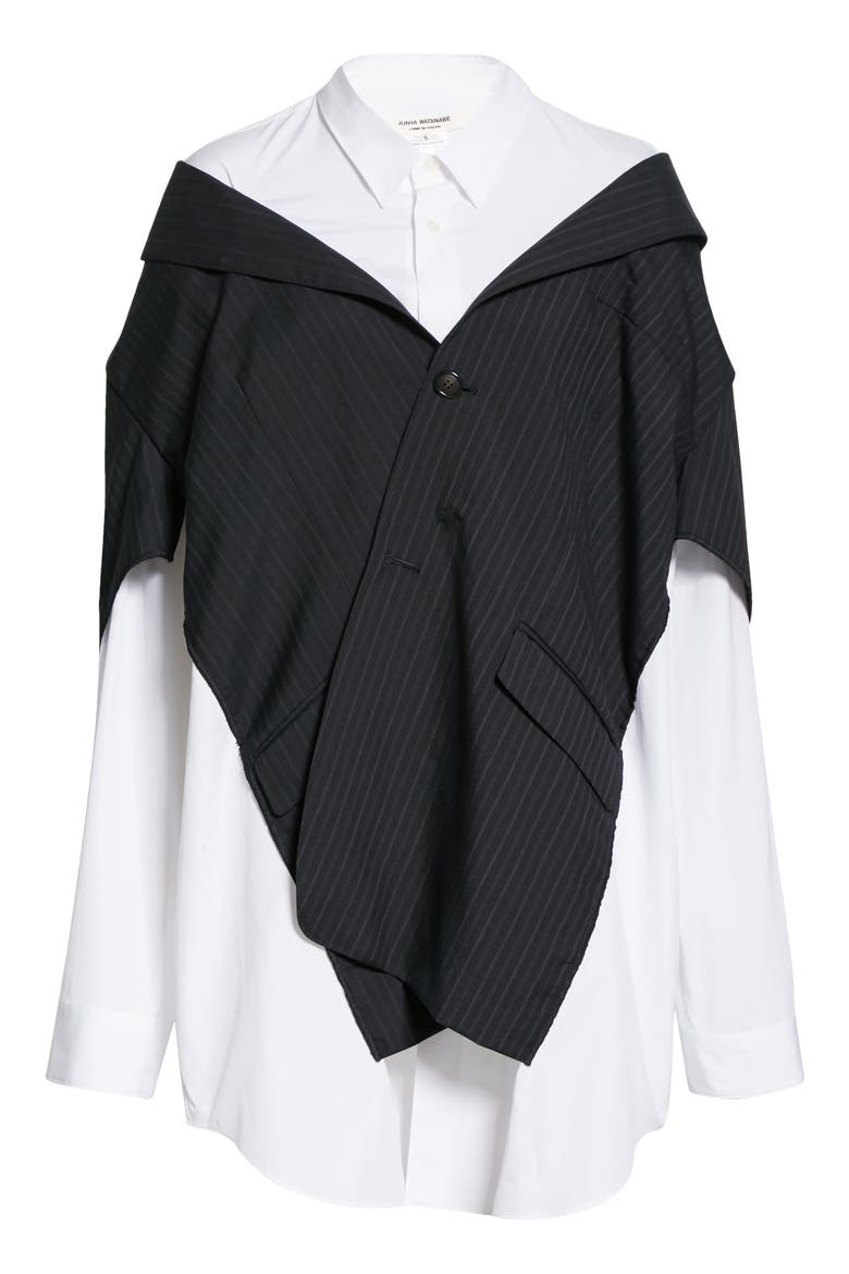 Layered Stripe Blazer Poplin Shirt, Alternate, color, NAVY/ GRAY/ WHITE