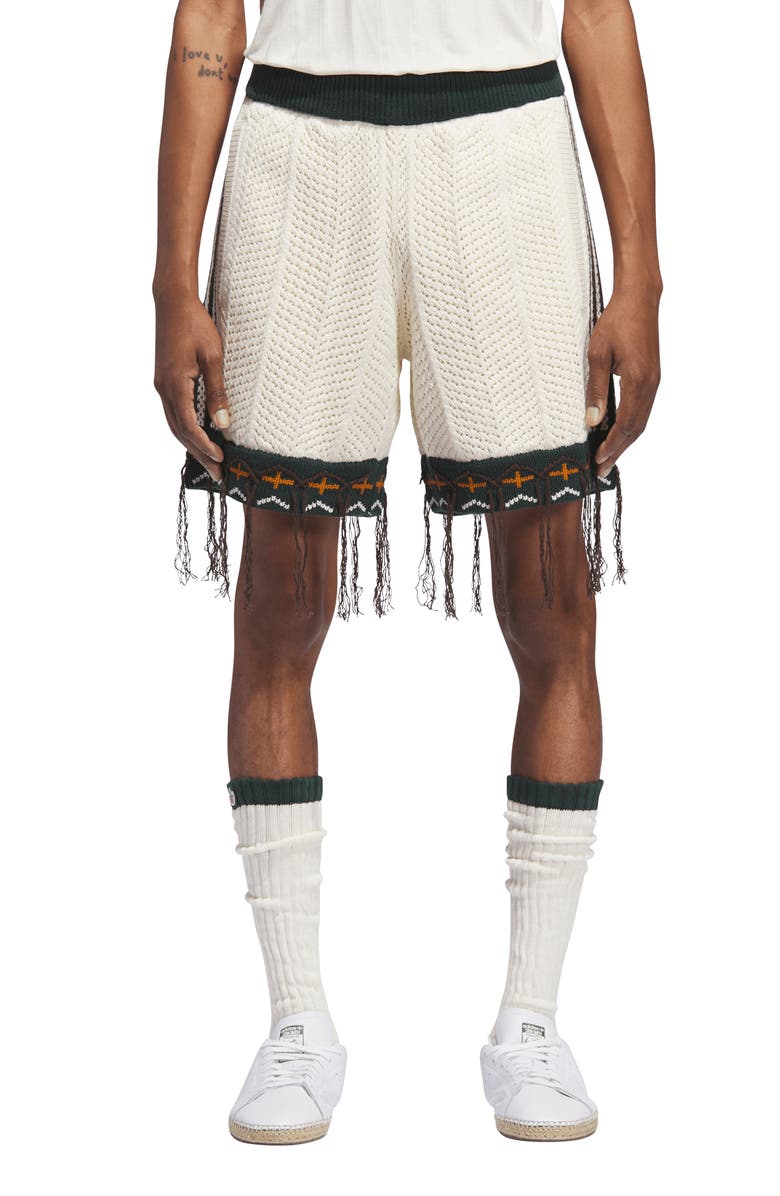ADIDAS ORIGINALS X CLOT BY EDISON CHEN Tasseled Cotton Blend Knit Shorts, Main, color, Cream White