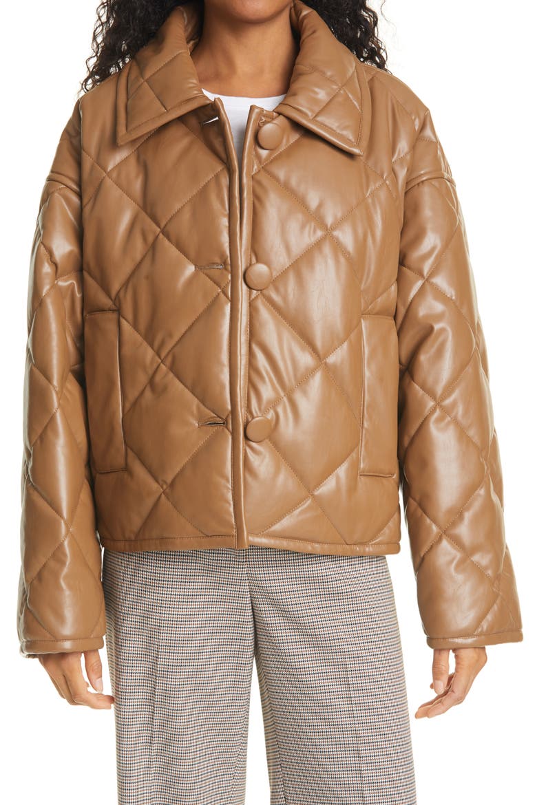 Jacinda Quilted Faux Leather Crop Jacket, Main, color, RUST/ COPPER