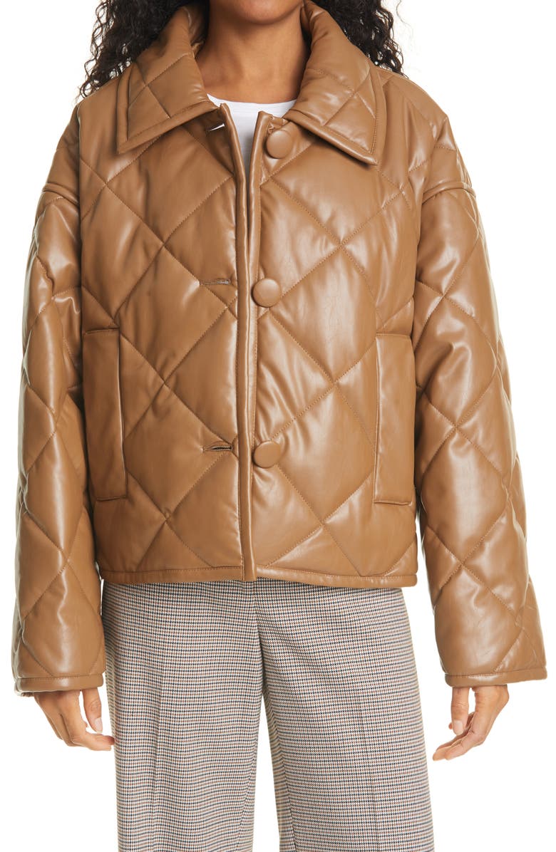 Stand Studio Jacinda Quilted Faux Leather Crop Jacket, Main, color, 