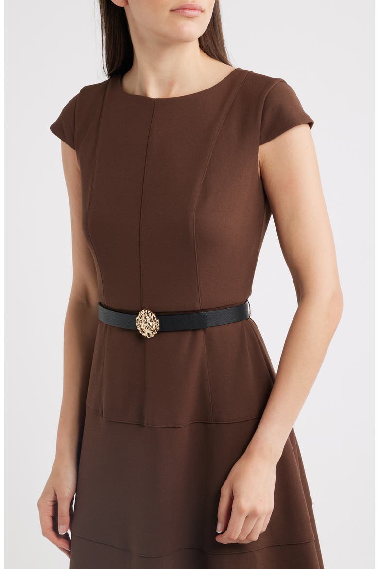 Heritage Belted Scuba Crepe Dress, Alternate, color, MOLASSES