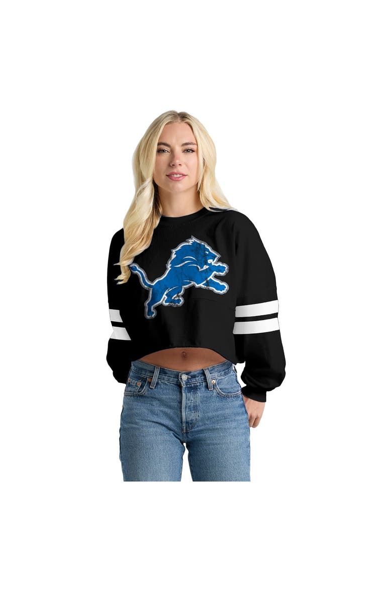 Women's Spirit Jersey  Black Detroit Lions Oversized Cropped Stripe Long Sleeve T-Shirt, Main, color, Black