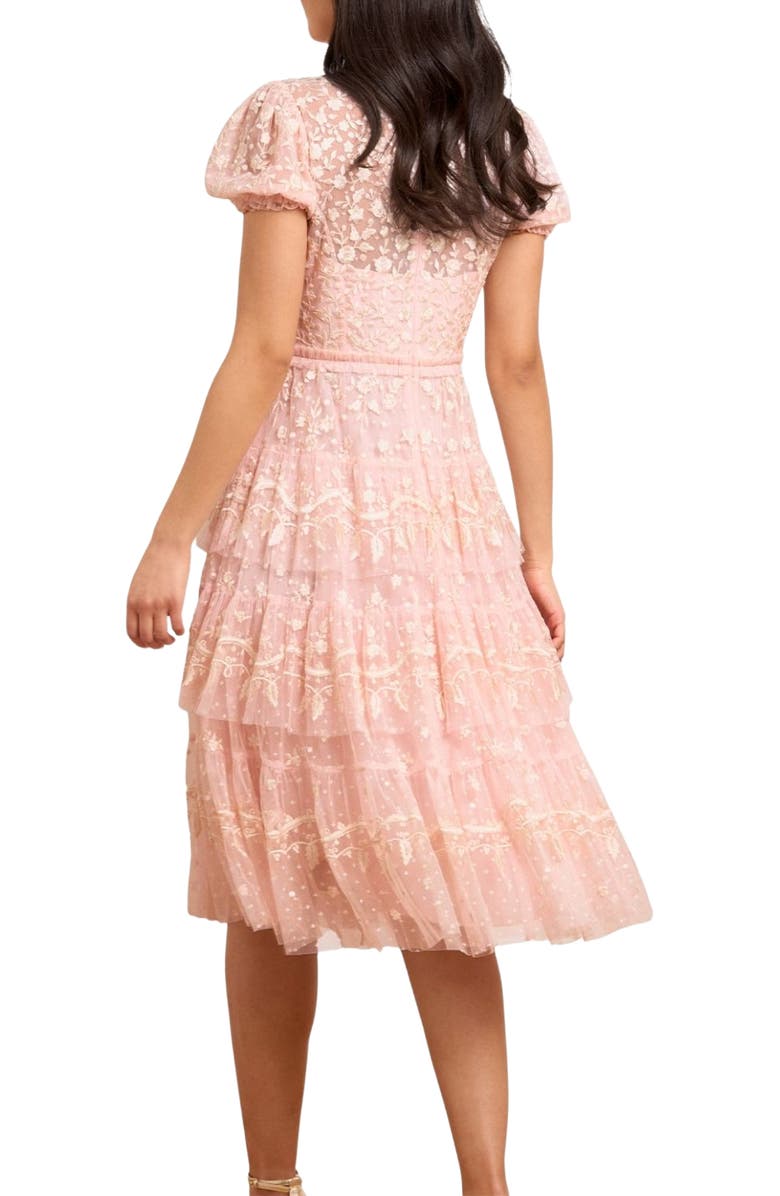 Needle & Thread Layered Lace V-Neck Midi Dress, Alternate, color, Dusk Pink/ Cream