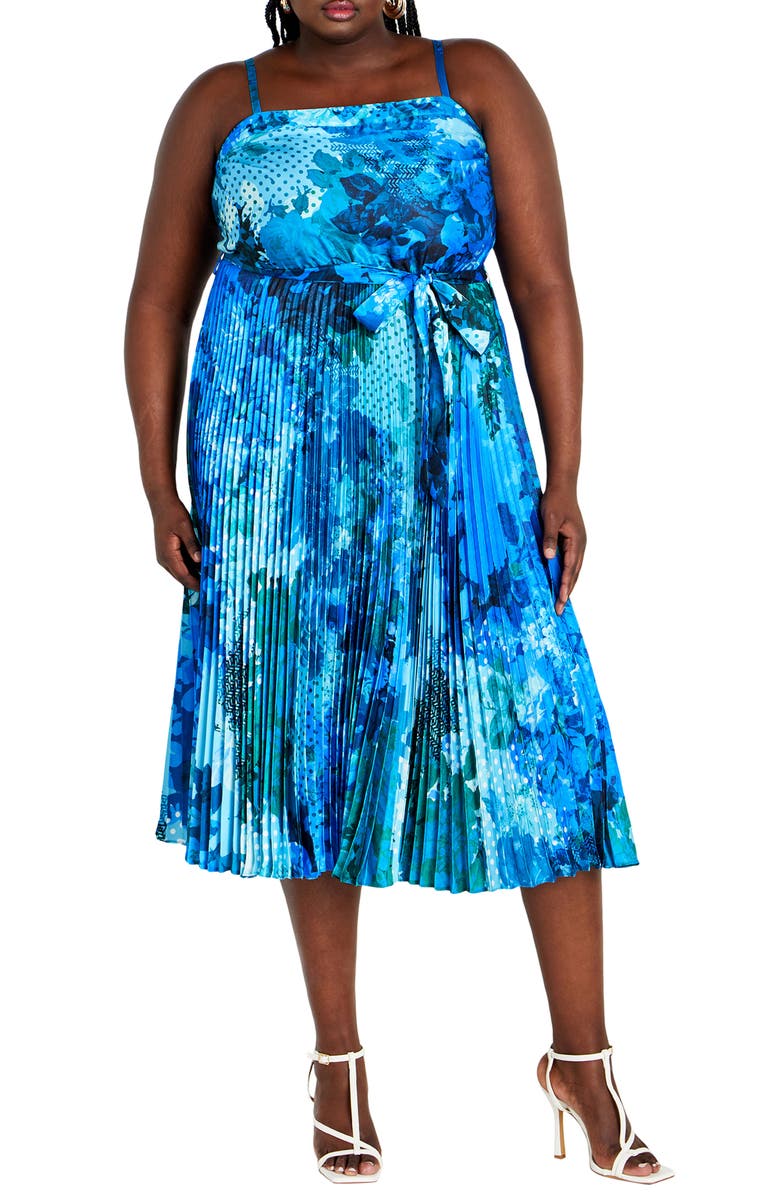 City Chic Jayda Print Pleated Sundress, Main, color, 