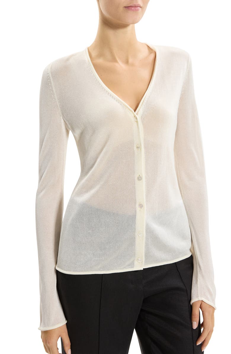 Theory Lust Sheer Jersey Cardigan, Alternate, color, Ivory