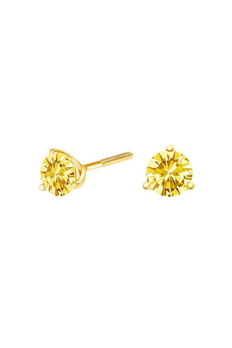 14K Gold 3-Prong Martini Set 2.0 Cttw Yellow Lab Grown Diamond Solitaire Stud Earrings, Alternate, color, Yellow