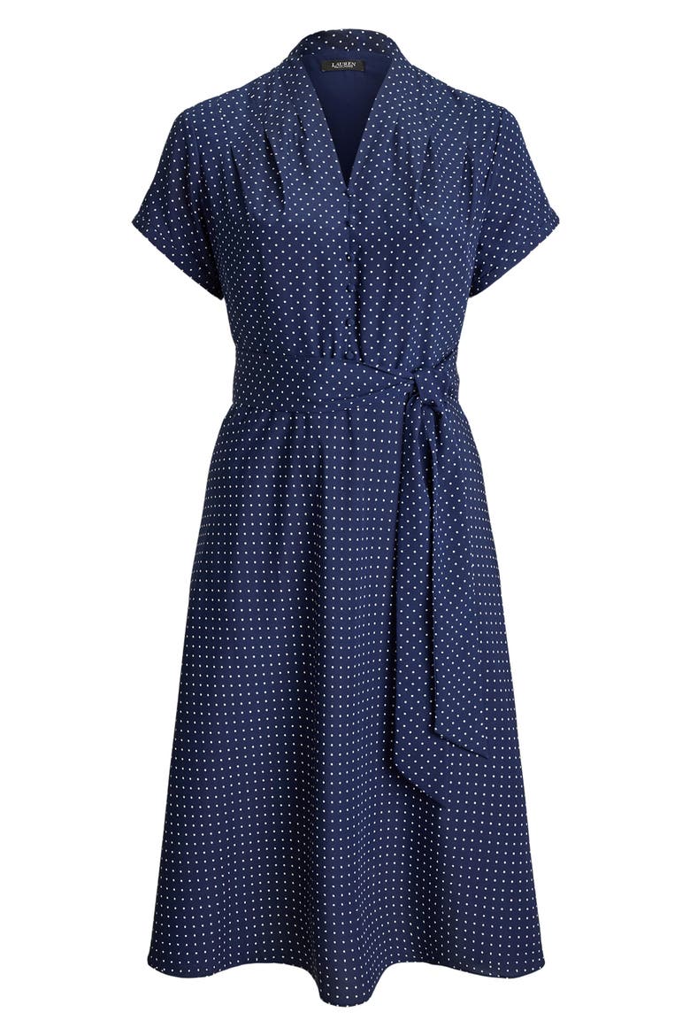 Micro Dot Crêpe de Chine Midi Shirtdress, Alternate, color, NVY/WHT
