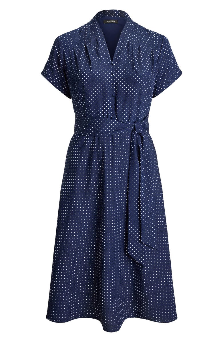 Lauren Ralph Lauren Micro Dot Crêpe de Chine Midi Shirtdress, Alternate, color, Navy Blue/ White