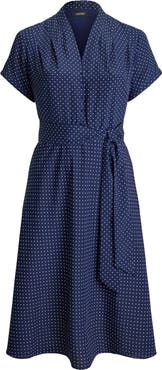 Lauren Ralph Lauren Micro Dot Crêpe de Chine Midi Shirtdress