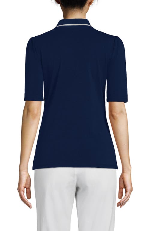 LANDS' END LANDS' END ELBOW SLEEVE LIGHTWEIGHT JERSEY EMBELLISHED POLO