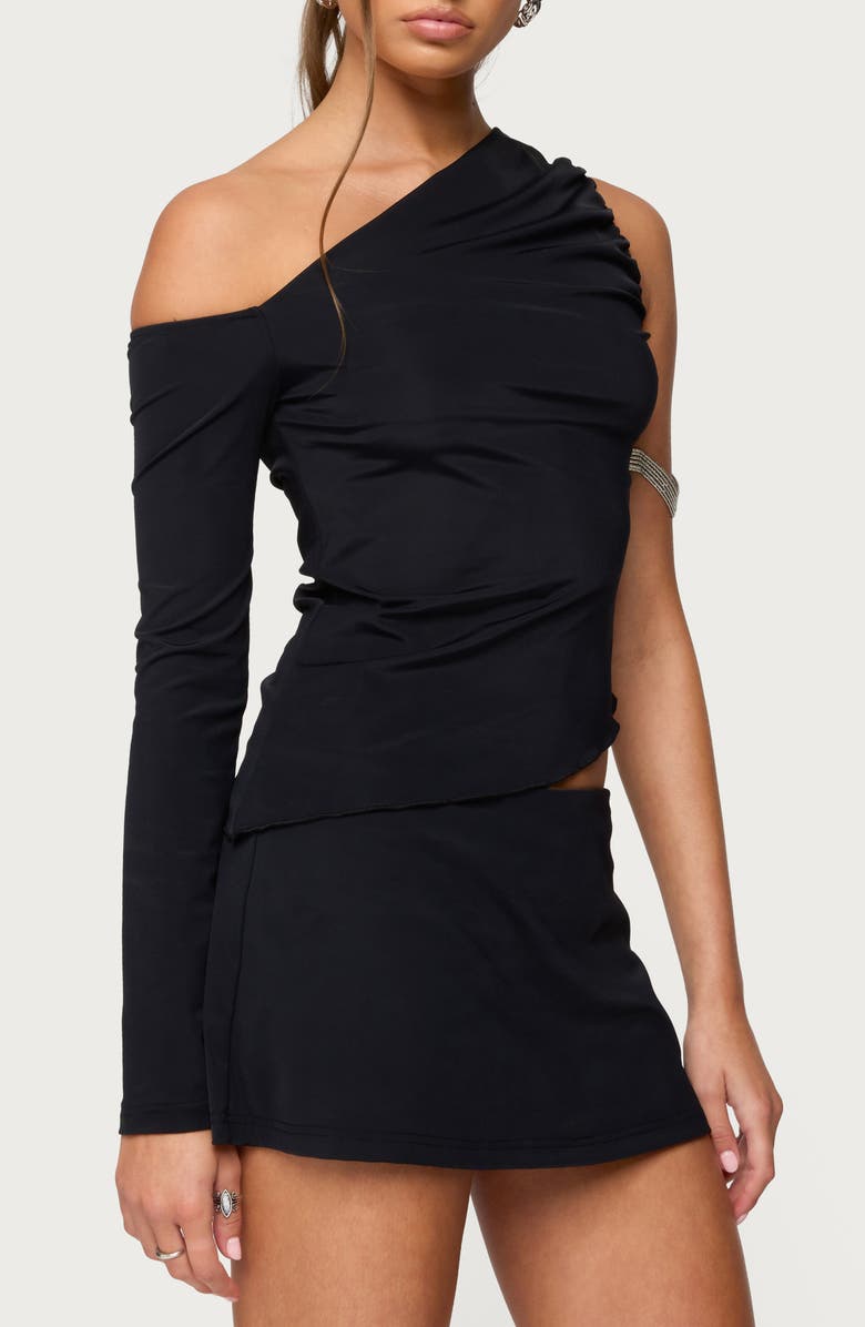 EDIKTED Lucretia Asymmetric Off the Shoulder Top, Alternate, color, Black