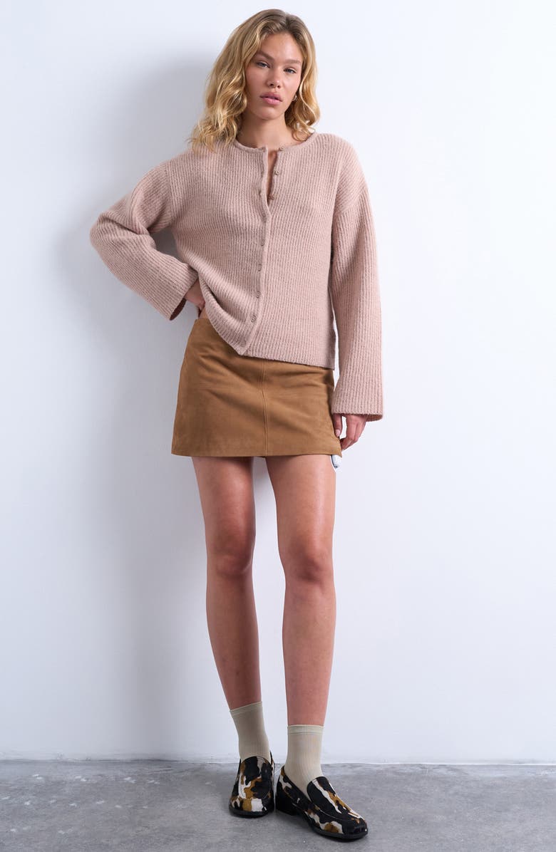 Topshop Shaker Stitch Relaxed Cardigan, Alternate, color, Stone