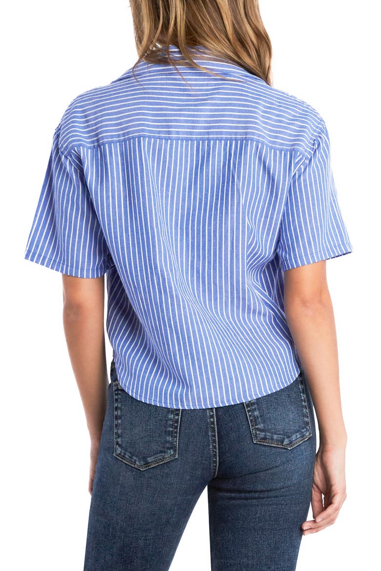 Spot On Stripe Linen Blend Crop Button-Up Shirt, Alternate, color, NAUTICAL STRIPES