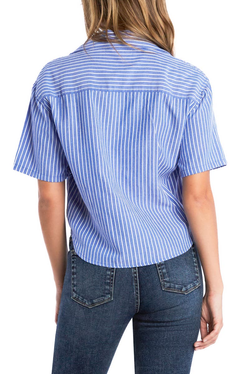 Billy T Spot On Stripe Linen Blend Crop Button-Up Shirt, Alternate, color, Nautical Stripes