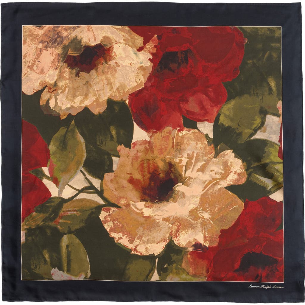 Ralph Lauren Lauren Fall Roses Square Silk Scarf In Blue