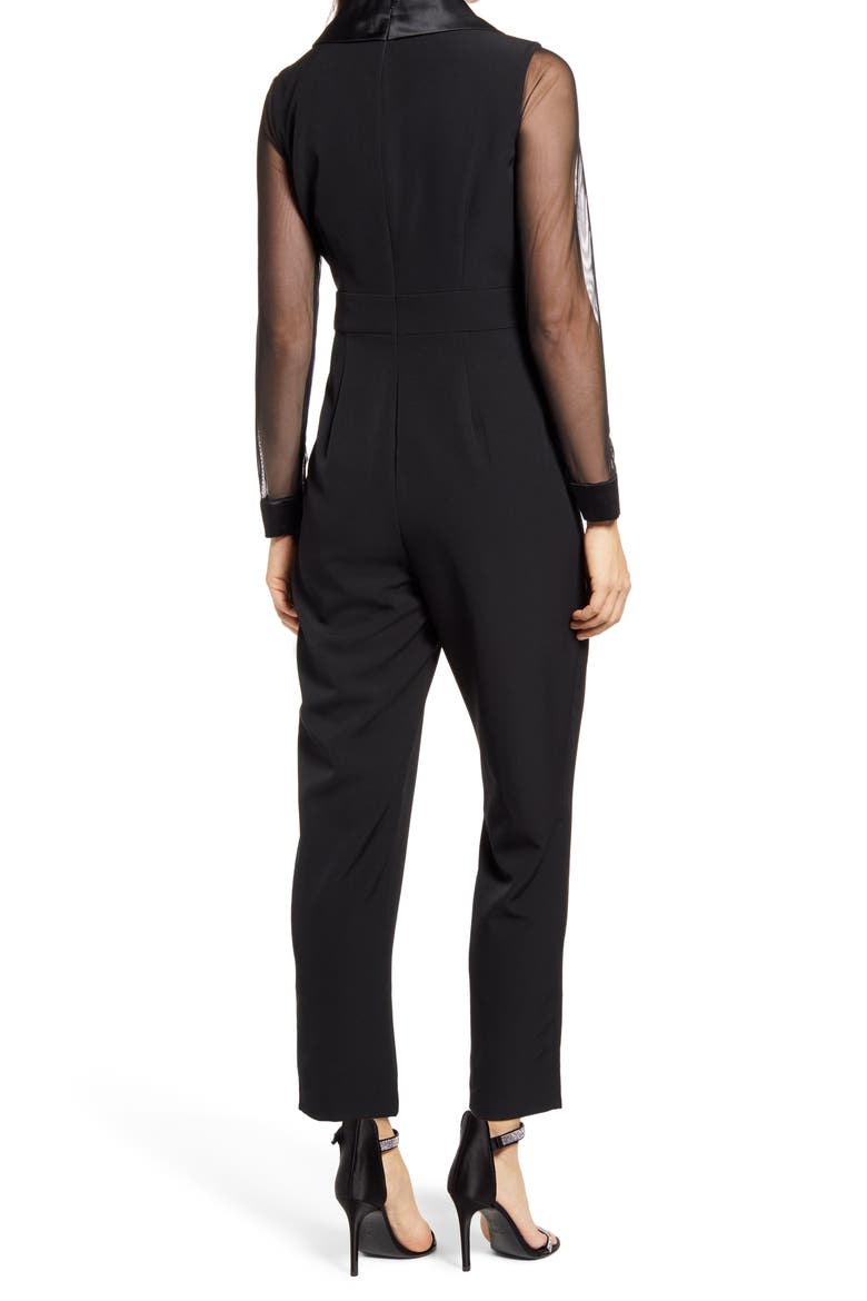Long Sleeve Shawl Collar Tuxedo Jumpsuit, Alternate, color, BLACK