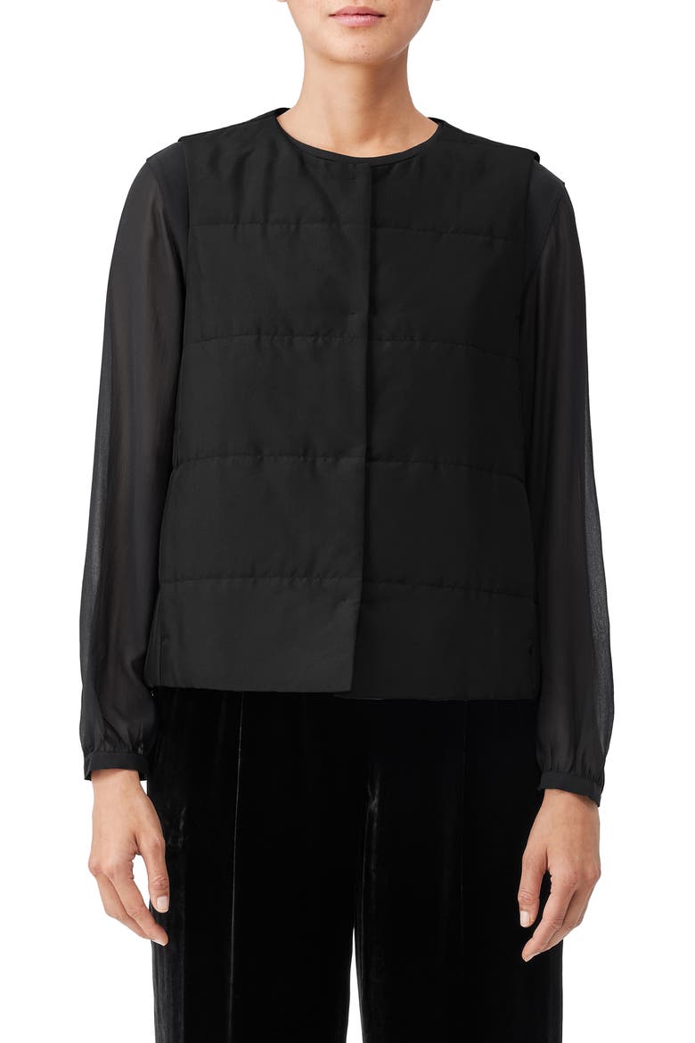 Quilted Round Neck Silk Vest, Main, color, BLACK