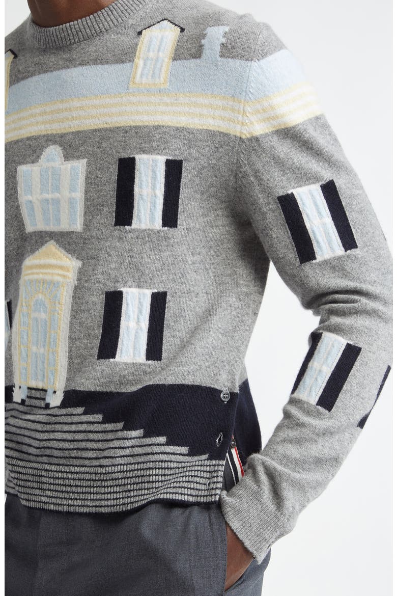 House Intarsia Virgin Wool Sweater, Alternate, color, LIGHT GREY