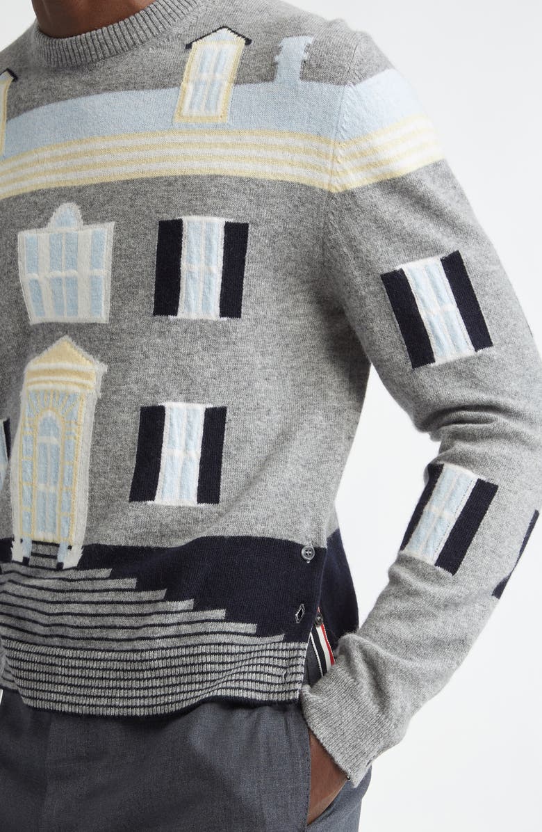 Thom Browne House Intarsia Virgin Wool Sweater, Alternate, color,