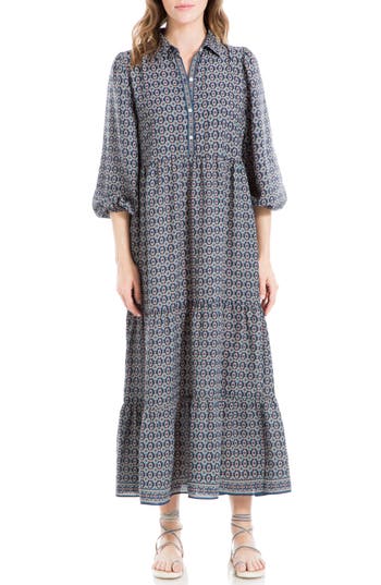 Max Studio Crepe Tiered Maxi Dress In Gray