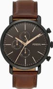Fossil Luther Chronograph Leather Strap Watch, 44mm