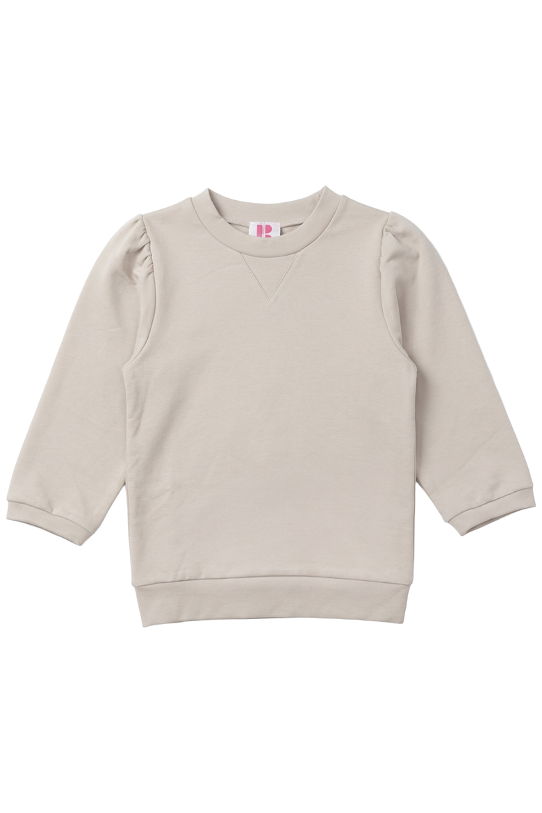 Girls Puff Sleeve Long-Sleeve Ribbed T-Shirt, Main, color, Beige
