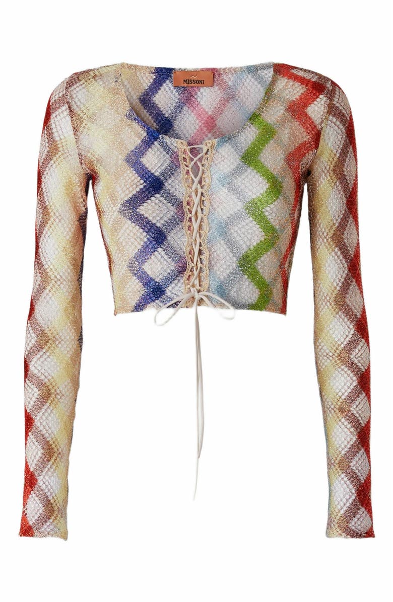 Missoni Long Sleeve Crop Top With Front Tie, Alternate, color, 
