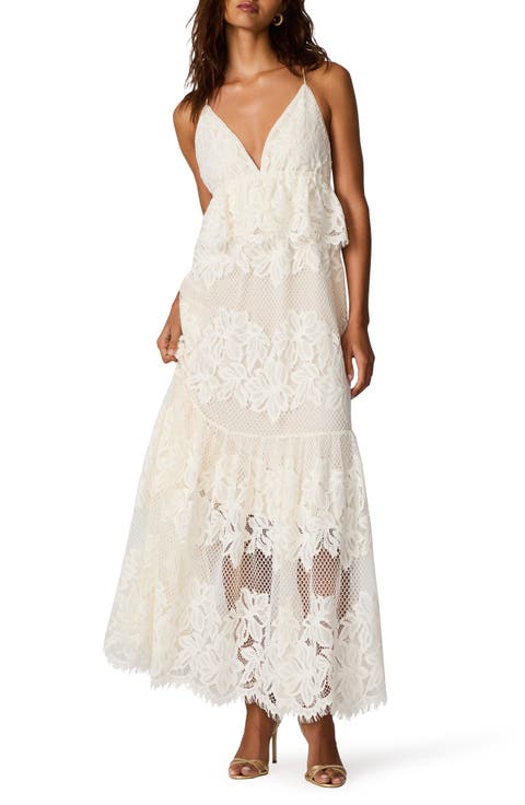 Annette Lace Embroidered Tiered Maxi Peplum Dress
