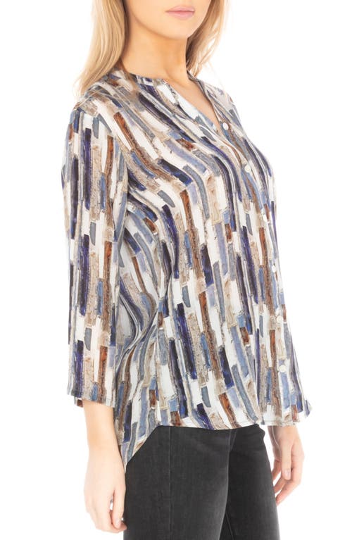 Apny Mixed Stripe Mandarin Collar Button-up Shirt In Gray