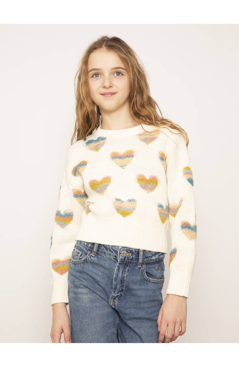 Central Park West Janna Textured Hearts Crew, Main, color, Ivory Multi