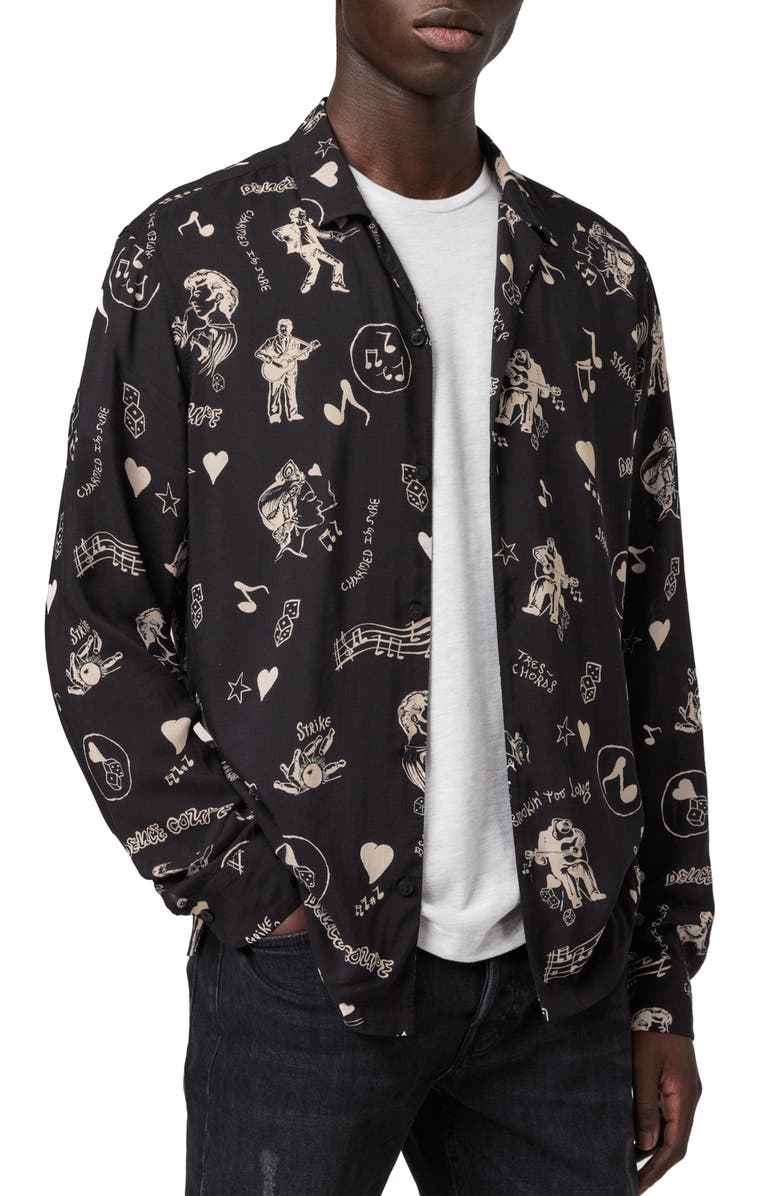 AllSaints Tres Chordos Slim Fit Print Button-Up Shirt, Alternate, color,