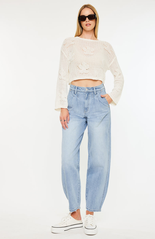 Kancan Rea Ultra High Rise Wide Tapered Fit Jeans In Blue