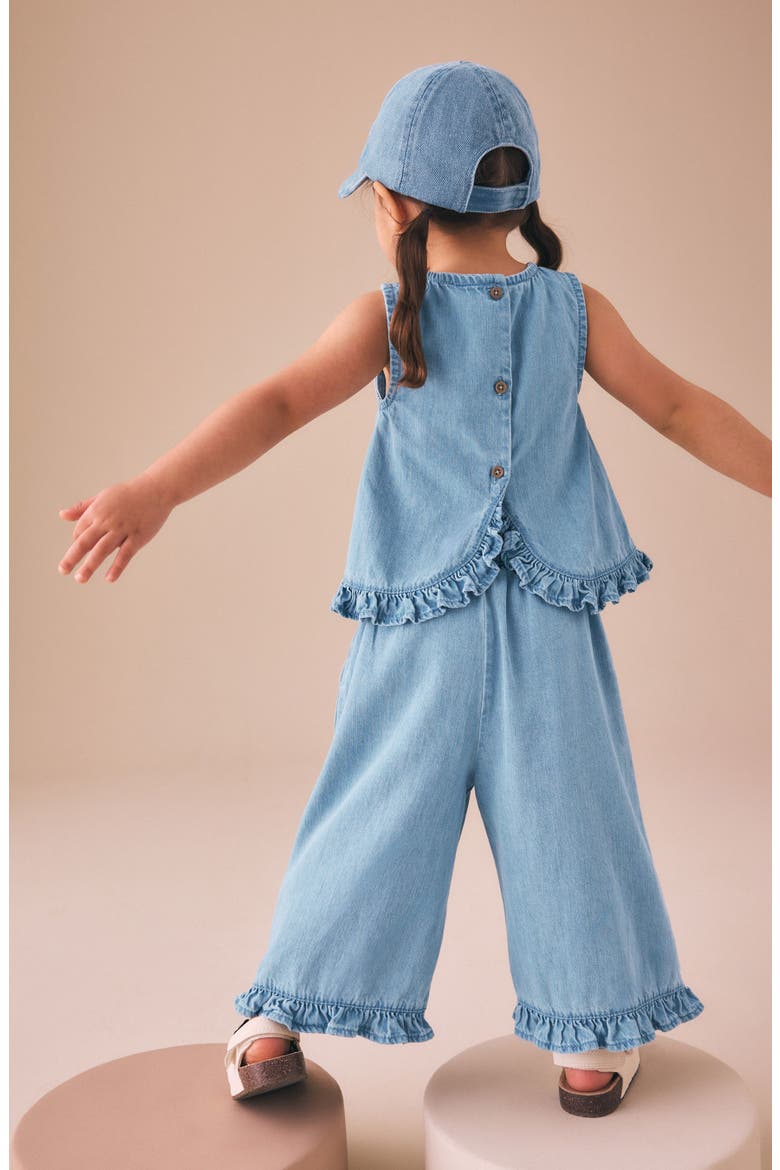 Kids' Embroidered Denim Tank & Pants Set, Alternate, color, BLUE