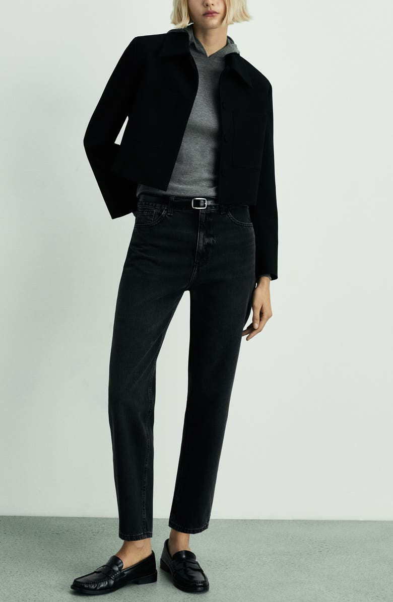 MANGO Mom2000 High Waist Straight Leg Jeans, Alternate, color, Black Denim