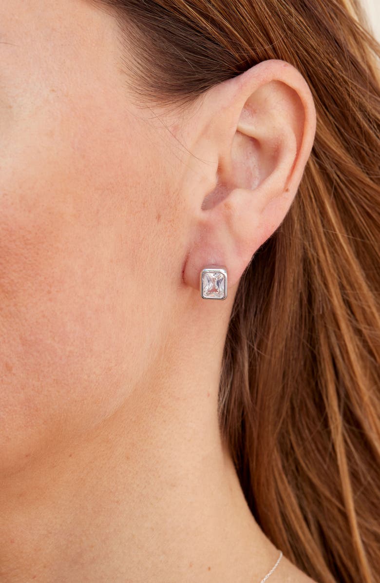 SAVVY CIE JEWELS Bezel Set Cubic Zirconia Stud Earrings, Alternate, color, Silver