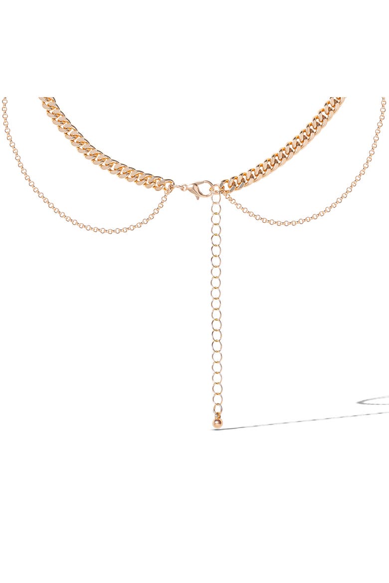 Layered Cross Necklace with Crystals, Alternate, color, Gold