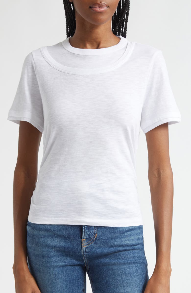 Veronica Beard Damian Ruched Double Collar T-Shirt, Alternate, color, White