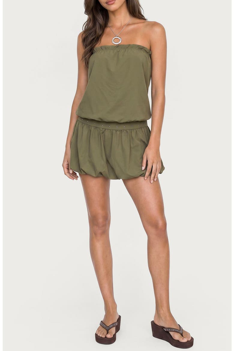 Layton Studded Strapless Bubble Minidress, Main, color, OLIVE