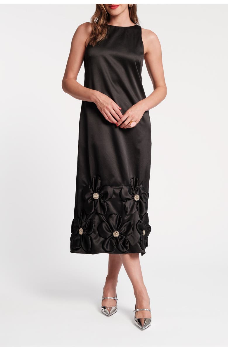 Frances Valentine Francesca Maxi Dress w/Flowers Floral Satin Poly Satin, Main, color, Black