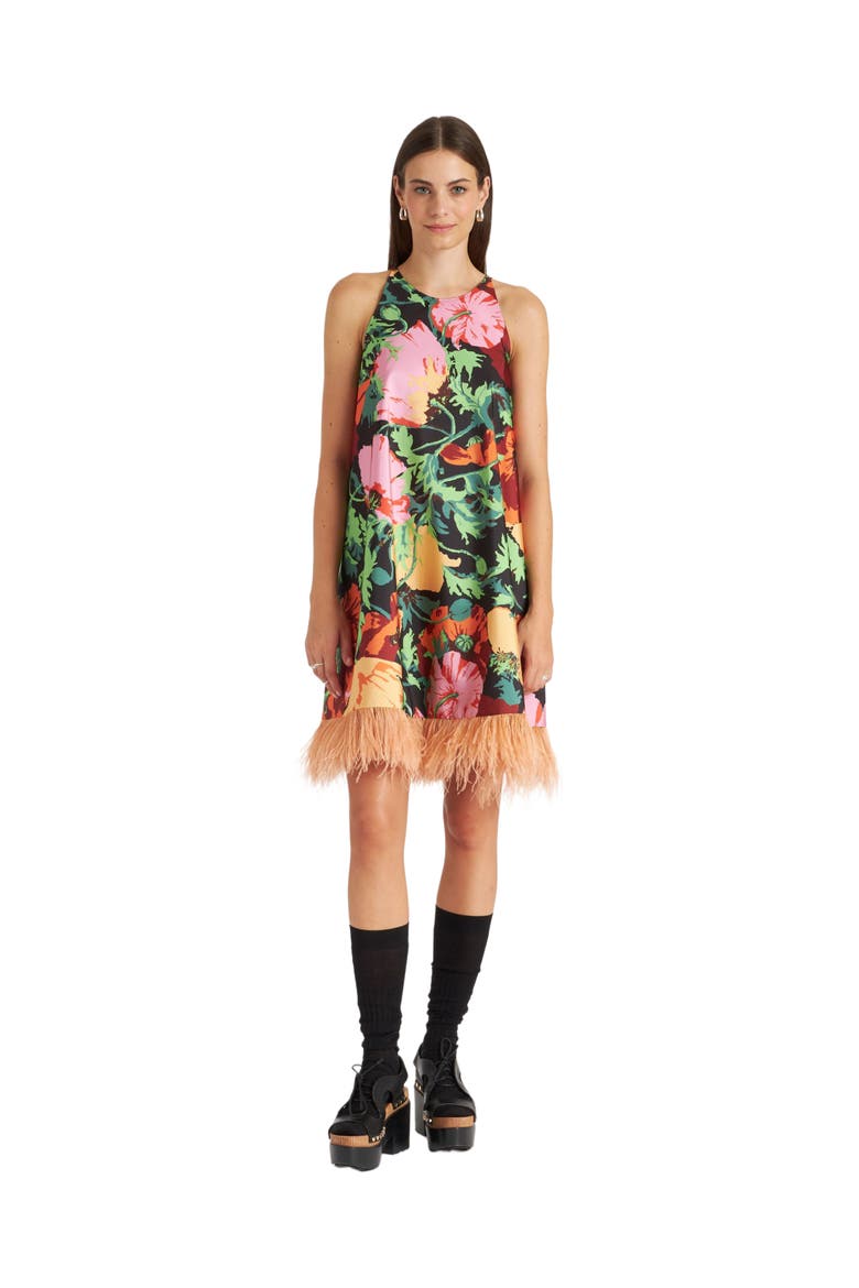 La Fenice Mini Dress With Feathers Wonderland Black, Alternate, color, Wonderland Black