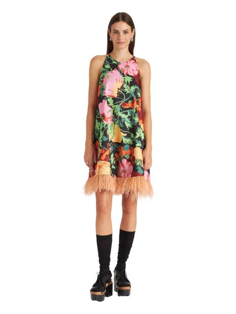 La Fenice Mini Dress With Feathers Wonderland Black