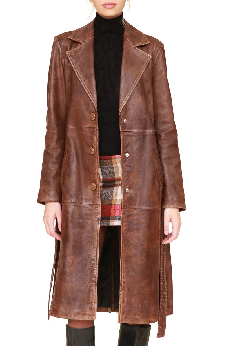 Avec Les Filles Belted Leather Trench Coat, Alternate, color, 